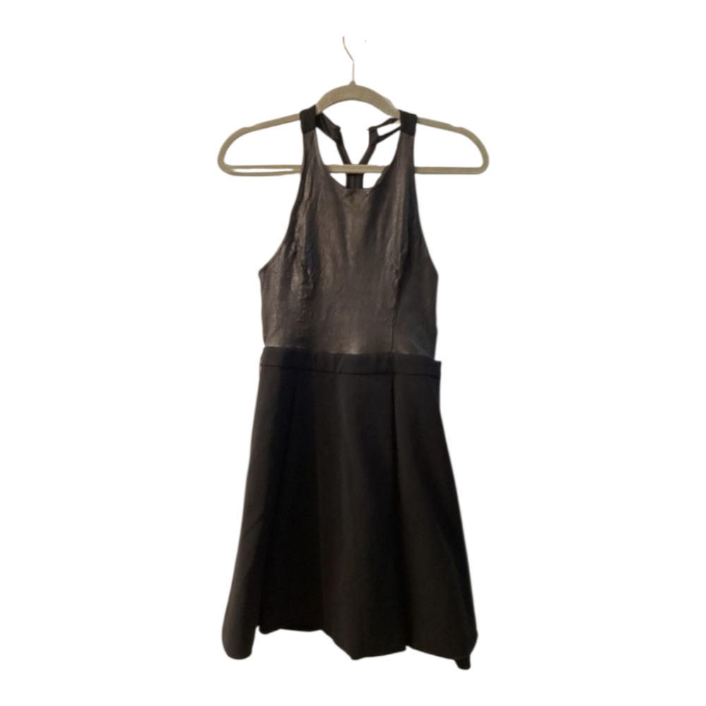 Alice + Olivia Black Halter Dress Leather Top Evening‎ Party Size 4